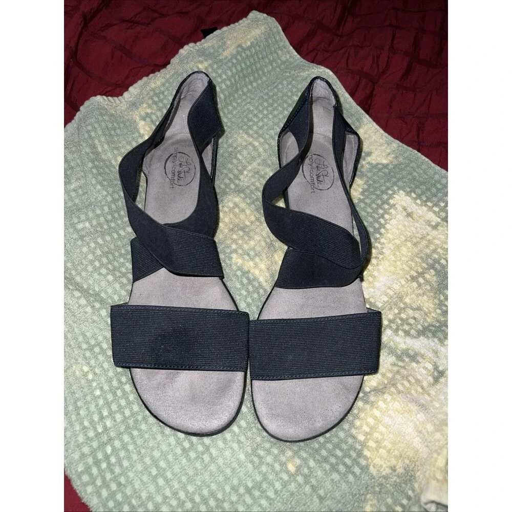 LifeStride Women’s Black Synthetic Strappy Wedge Slip-On Sandals Size 10